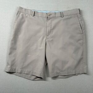 Peter Millar Short Men 38 Flat Front Chino Khaki Performance Polyester Flag Logo